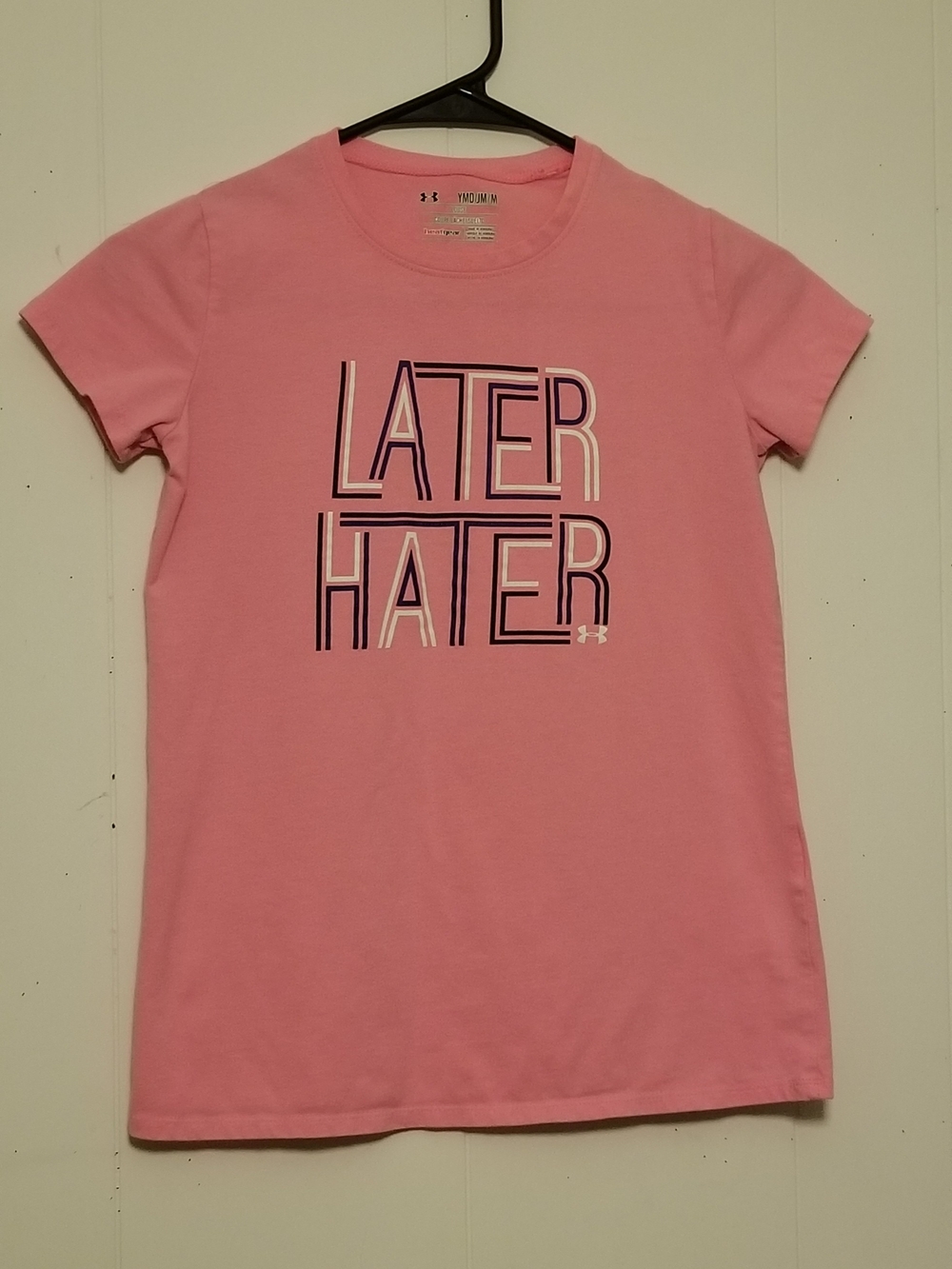 Under Armour Girls Pink 'Later Hater' Graphic Tee Size M